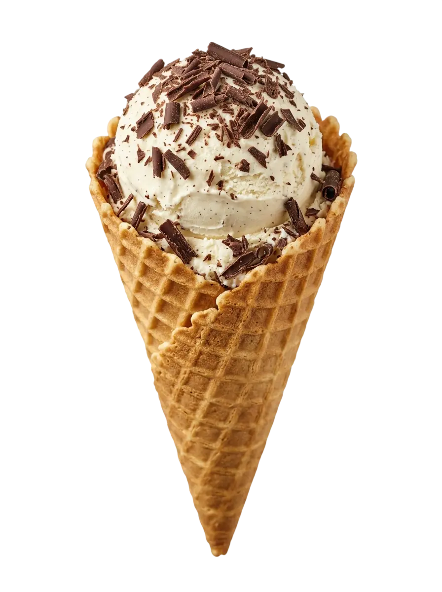 Cono de helado artesanal con virutas de chocolate