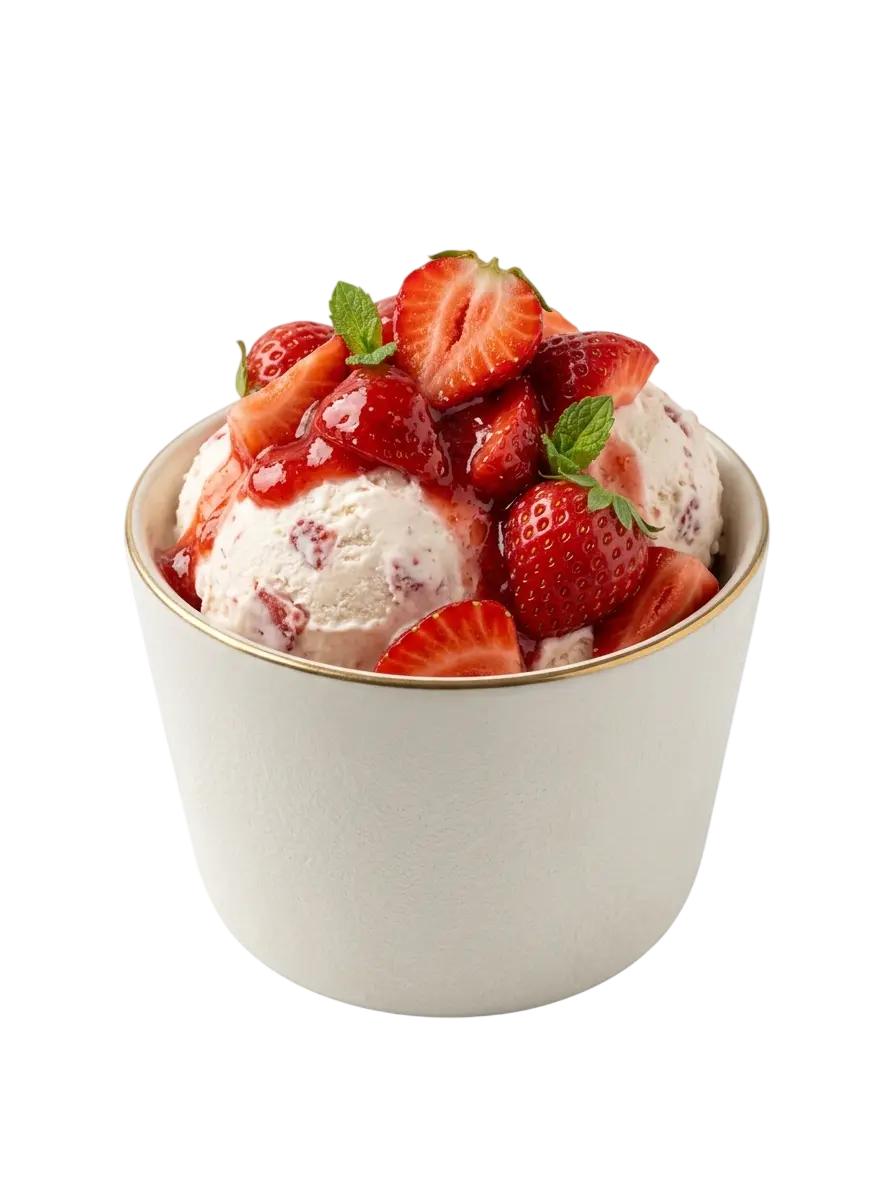 Copa de helado artesanal con fresas frescas